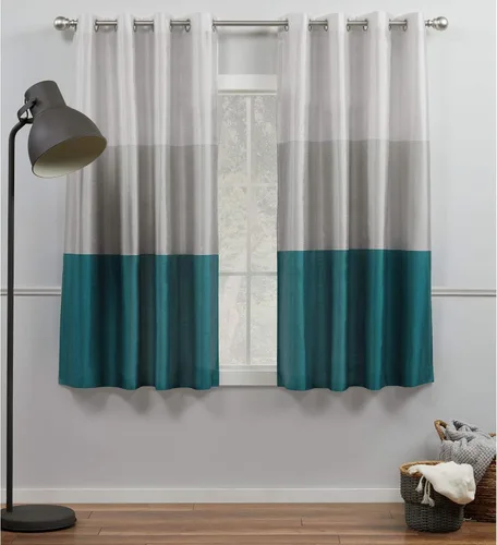Vista 24 de Exclusive Home Curtains Chateau Rayed Sky Silk Grommet Top Top Curtain Panel Panel, 54x96, Pearl Black, 2 Count Perla negra