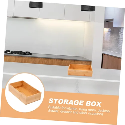 Vista 3 de Caja de almacenamiento de bambú, organizador de oficina, contenedor para encimera, utensilios de cocina, organizador de almacenamiento, tapa