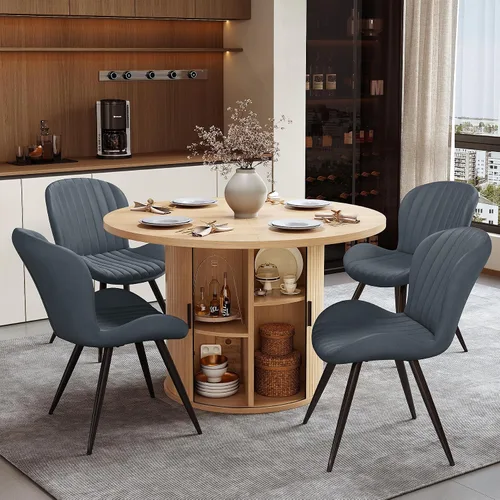 Vista 22 de Miereirl Moderno juego de comedor de 5 piezas para mesa redonda de madera de 4,31.5 pulgadas con estante de almacenamiento semiabierto y puerta