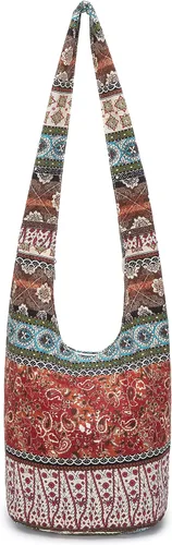 Vista 10 de Bolsa de hombro para mujer, de lona en estilo hippie/bohemio para llevar cruzada al hombro, disponible en diferentes colores y estampados