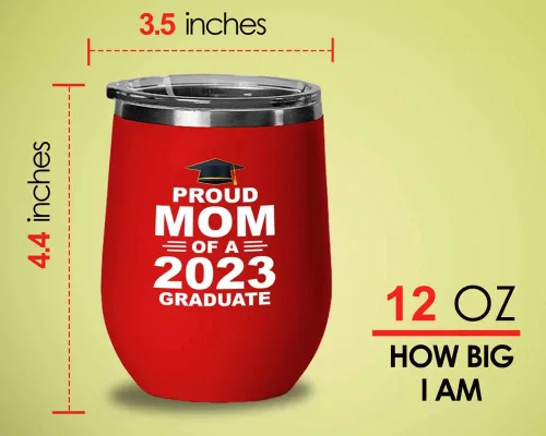 Vista 4 de Vaso de vino tinto de graduación 2023 de 12 onzas – orgullosa mamá de graduada 2023 – Felicitaciones para estudiantes de secundaria universitaria