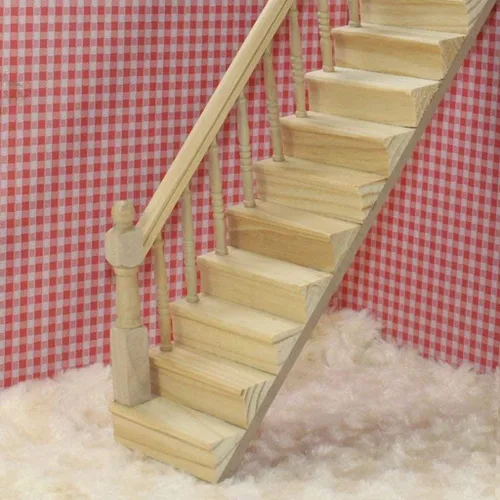 Vista 2 de Escaleras en miniatura a escala 1:12, muebles de casa de muñecas, pasamanos de madera, escalera sin pintar, accesorios para casa de muñecas