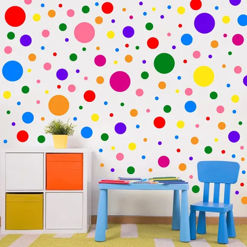 Vista 17 de Calcomanías de pared de lunares coloridos bohemios, calcomanías de pared de arco iris (negro) Peel and Stick,Easily Apply,Removable Dots,Multiple