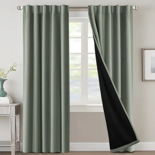 Vista 76 de H.VERSAILTEX Cortinas 100% opacas para dormitorio con forro negro, cortinas de oscurecimiento de habitación completa, con aislamiento térmico