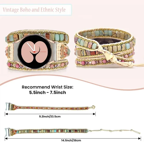 Vista 4 de Correa de reloj boho hecha a mano para Samsung Galaxy con piedras naturales y cuentas pulsera de cuentas
