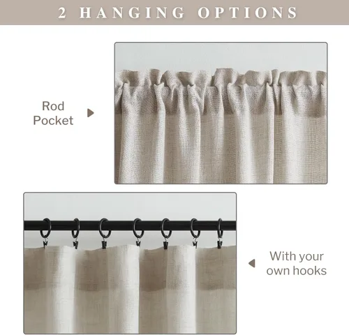 Vista 5 de Melodieux Cortinas de lino de 96 pulgadas de largo para dormitorio, cortinas de arpillera con textura de lino con bolsillo para barra, cortinas