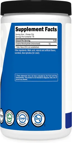 Vista 5 de Nutricost - Polvo de Monohidrato de Creatina (sabor Frambuesa Azul), 500 Gramos (1.1 LBS)