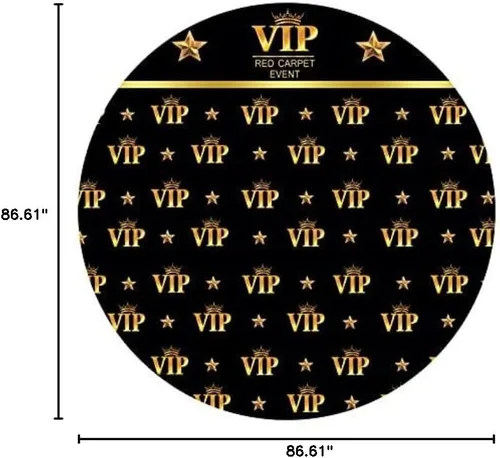 Vista 5 de Laeacco Cubierta de fondo redonda VIP de 7.2 x 7.2 pies, alfombra roja, fondo de fotografía de eventos, corona dorada, estrellas, recién nacido