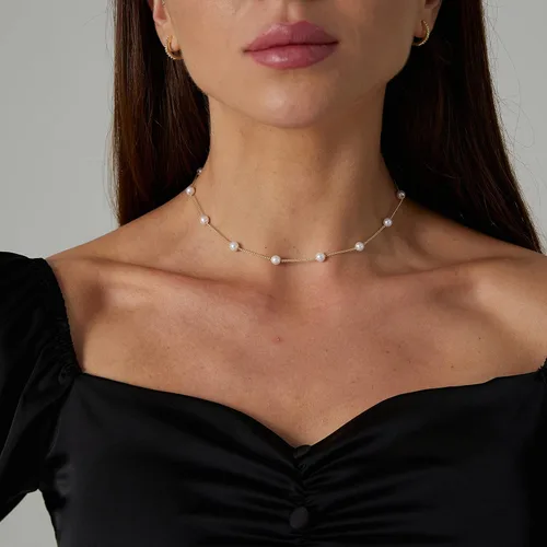 Vista 3 de Delicado collar con colgante de perlas para mujer, chapado en oro de 14 quilates, elegante collar de perlas de agua dulce, collar de perlas con clip