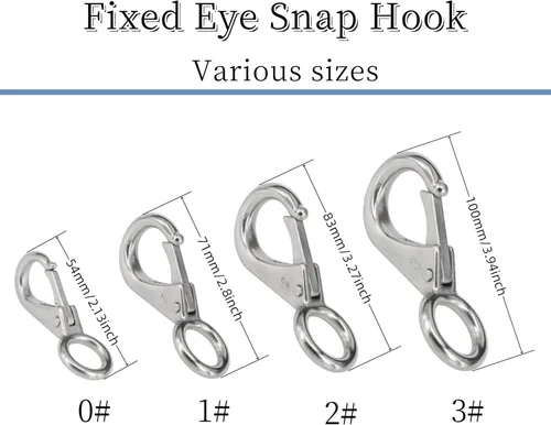 Vista 3 de Stainless Steel 316 Spring Snap Hook – Fixed Eye Clip for Boat, Flag Pole, Keychain, Car Keys Rustproof Snap Shackle with High-Strength Locking