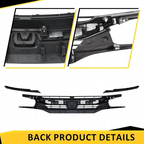 Vista 6 de Parrilla de parachoques delantero con cromo + 2 bordes cromados para párpados para Honda Civic Sedan 2016 2017 2018