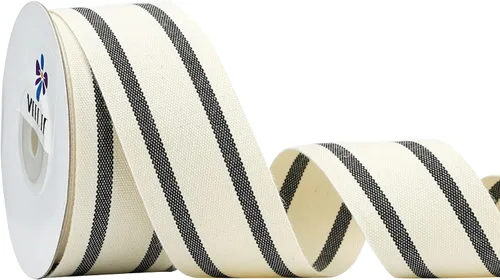 Vista 12 de MEEDEE Cinta de tela a rayas de algodón natural de 1 pulgada, cinta de rayas blancas y negras para manualidades, envoltura de regalos, decoración