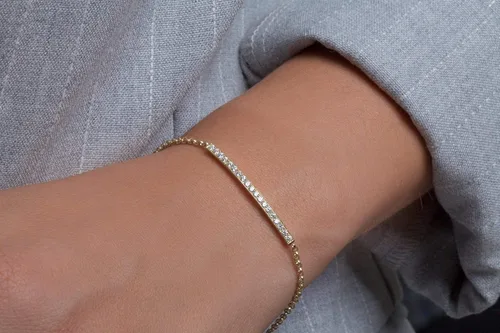 Vista 3 de Elegante joyero Pulsera de barra de declaración para mujer con diamantes en oro macizo 9k, 14k y 18k, pulsera de barra de diamantes