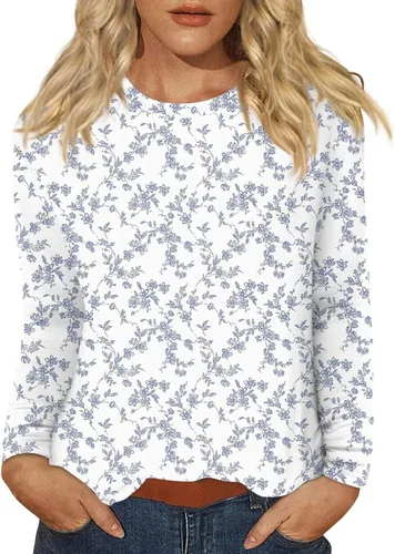Vista 23 de Camisetas de manga larga para mujer, blusas elegantes y casuales con cuello redondo para mujer #00-Beige