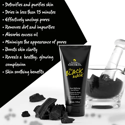 Vista 3 de Body Drench The Black Mask - Máscara facial de carbón despegable, máscara removedor de puntos negros para cara, limpieza profunda de poros