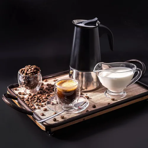 Vista 9 de Mixpresso Cafetera Espresso Greca Negra para Estufa de 6 Tazas 300ml/10oz, Olla Moka con Diseño de Percolador de Café, Cafetera de Acero Inoxidable
