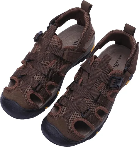 Vista 6 de MGGMOKAY Sandalias de cuero para hombre con punta cerrada para senderismo, caminar, agua, playa, atlético, al aire libre, pescador