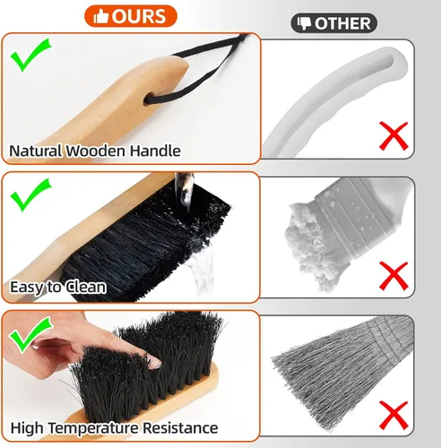 Vista 5 de Juego de pala y cepillo para cenizas para chimenea, pala de carbón y cepillo para hogar, juego de herramientas para chimenea para interiores