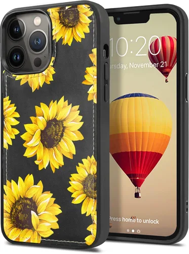 Vista 8 de CASEOWL Camellia - Funda de piel vegana en relieve compatible con iPhone 13, magnética, desmontable, delgada, funda protectora de TPU para iPhone