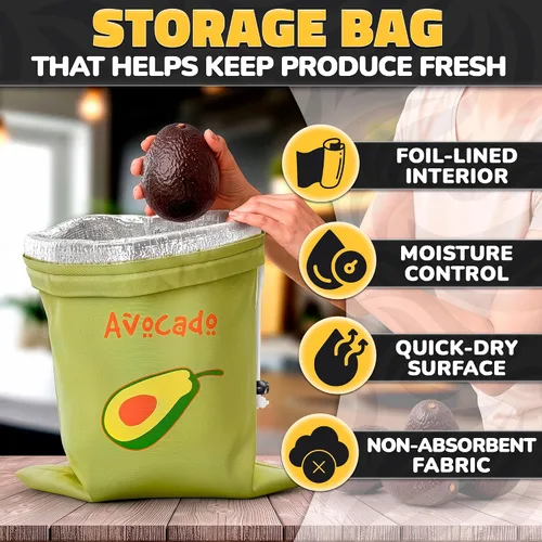 Vista 3 de Avocado Storage Bag, 13.8 x 10.6 in, Reusable Produce Bags for Fridge Avocado Green