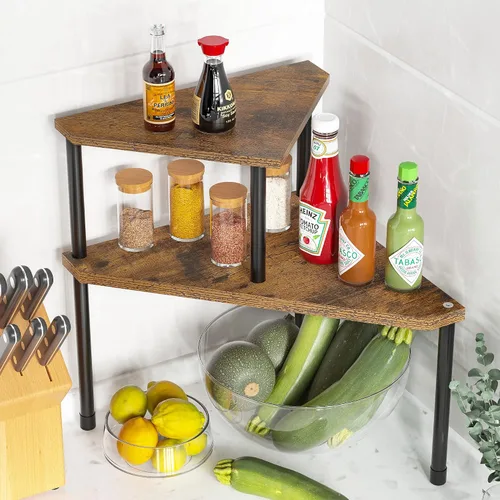 Vista 10 de Weenson Organizador de Mostrador de Baño Estante de Esquina - Organizador de Baño de 2 Niveles Organización de Baño Estante de Bambú para Lavabo