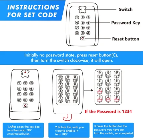 Vista 7 de Caja de Seguridad para Llaves, Caja de Almacenamiento de Llaves Montada en la Pared con Combinación de Teclado de 12 Dígitos, Código Reiniciable