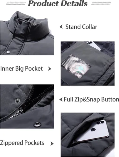 Vista 5 de Flygo Chaleco acolchado de invierno para hombre, chaleco ligero con cuello alto, chaqueta sin mangas