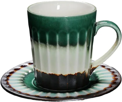 Vista 7 de CAPIJIONG 6.8 fl oz/6.67oz Vintage Cerámica Horno Taza de Café Set Creativo Simple Taza de Leche para Oficina Hogar Restaurante Café-Azul Esmalte