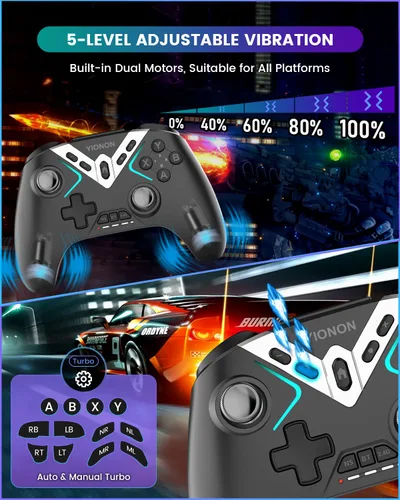 Vista 7 de Bluetooth Controller for Windows PCiPhoneAndroidSwitchsteam OSTV, 2.4G Wireless Game Controller with USB Dongle&Phone Clip with Hall Trigger2