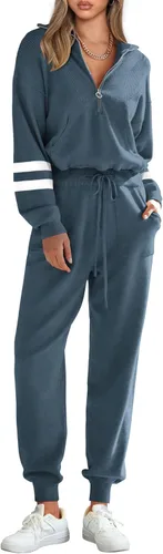 Vista 162 de PRETTYGARDEN Conjunto de suéter de 2 piezas para mujer, sudadera con cremallera, pantalones deportivos, ropa casual