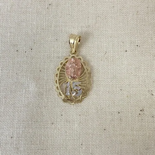 Vista 6 de Ioka - Colgante redondo de 14 quilates de oro tricolor dulce 15 años quinceañera virgen maría redondo tamaño pequeño colgante para collar o cadena