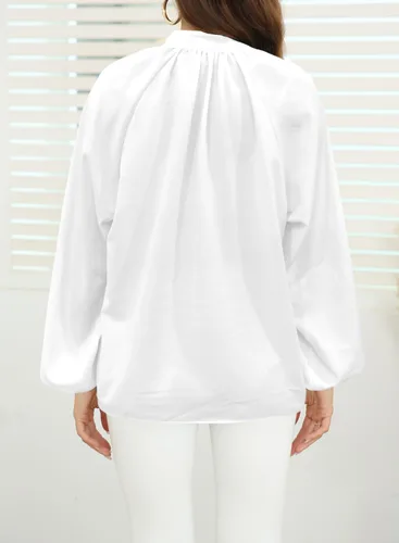 Vista 3 de LOLONG Blusas de manga larga con botones para mujer, blusas elegantes e informales con estampado de otoño