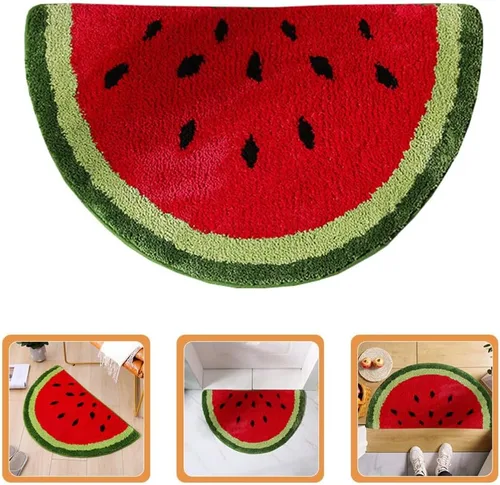 Vista 8 de VOSAREA Alfombra en forma de fruta, alfombra semicircular para puerta, alfombra de baño de felpa antideslizante, absorbente, alfombra gruesa