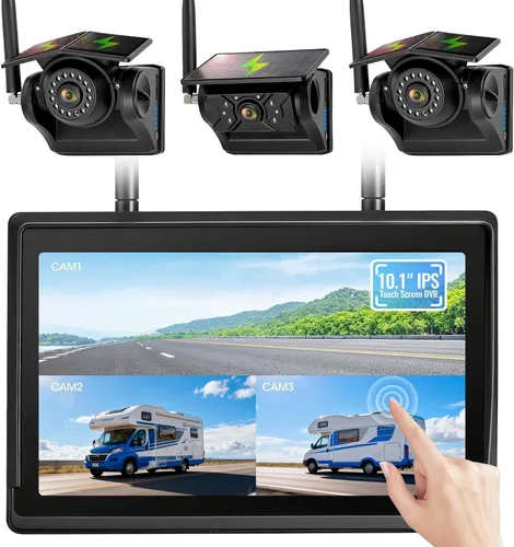 Vista 8 de Sistema de cámara de respaldo inalámbrico solar magnético, pantalla táctil IPS de 7 pulgadas con DVR, cámara de visión nocturna IR recargable