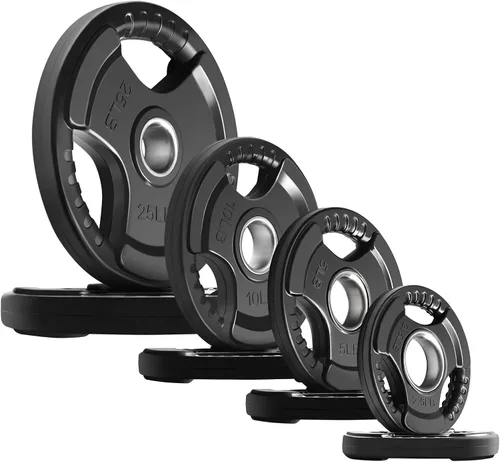 Vista 18 de RitFit Olympic Rubber Grip Weight Plates, 2-Inch Barbell Set Solid Iron Core, Rubber Coated, 2-Inch Olympic Bar Compatible, 3-Hole Grip, 2.5LB to