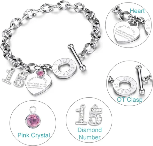 Vista 2 de Pulsera de cumpleaños para niñas, pulseras de cumpleaños 10, 11, 12, 13, 14, 15, 16, 18, 21, regalo de cumpleaños para ella