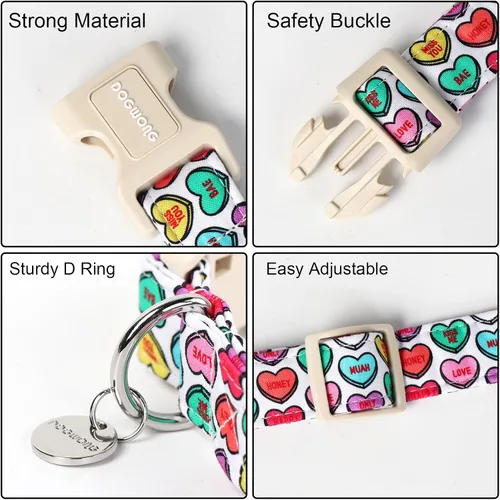 Vista 82 de DOGWONG Collar para perro de San Valentín, collar ajustable de algodón con corazón de caramelo azul, perfecto para perros pequeños a medianos