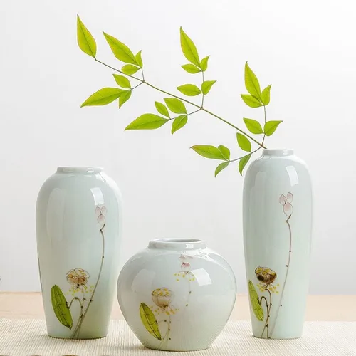 Vista 3 de Decorative Vase Chinese Style White Ceramic Vase Home Restaurant Coffee Table Office Desktop Decoration Vase Retro Hand-Painted Vase Gift Vase
