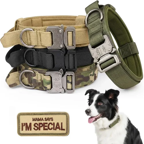 Vista 9 de KCUCOP Collar táctico para perro, collar militar con asa, collar K9 grueso, ajustable, resistente, para perros grandes y medianos (negro, L)