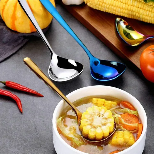 Vista 7 de Comicfs Paquete de 2 cucharones dorados para salsa, cucharón de sopa de acero inoxidable SUS 304, cucharón de sopa pequeño, cucharones de salsa