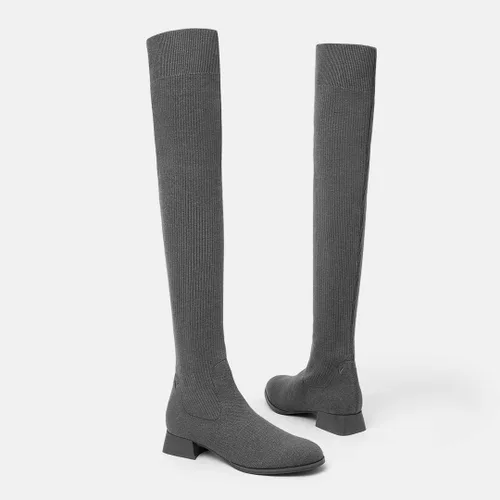 Vista 5 de VIVAIA Madeline - Botas de moda para mujer, punta redonda, por encima de la rodilla, 22.8in, altura del eje, 1.181in, tela tejida de lana, zapatos