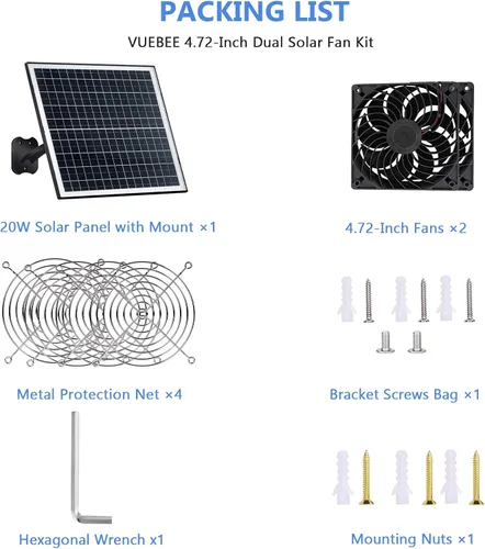 Vista 2 de Kit de ventilador solar de 20 W para gallineros, invernaderos