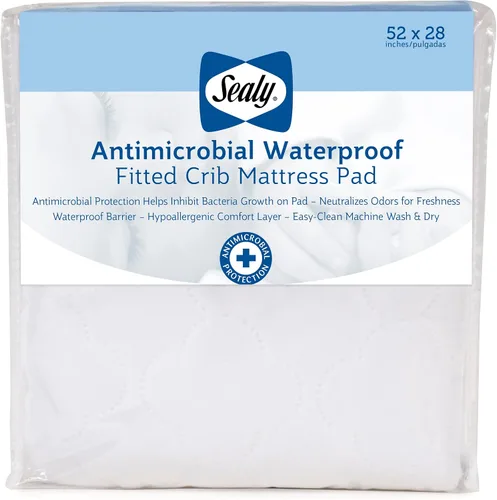 Vista 3 de Sealy Baby Allergy Protect - Protector de colchón para cuna infantil impermeable y antimicrobiano, duradero, cómodo y lavable a máquina y apto