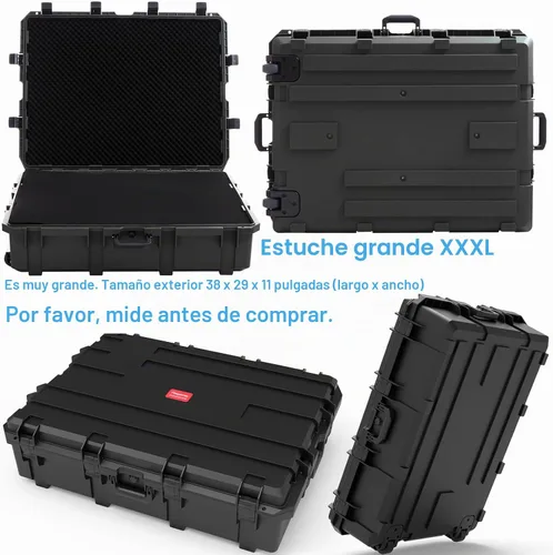 Vista 6 de Regetek Funda rígida impermeable de 38 x 29 x 11 pulgadas, funda rígida con ruedas, espuma personalizable, 3 asas grandes, para cámaras, equipos