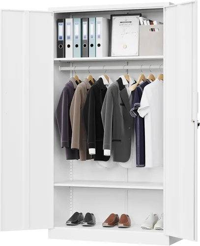 Vista 9 de Letaya Armarios de Metal para Ropa con Cerradura, Casillero de Ropa 72" X 36" X 18" Armarios de Almacenamiento para Habitación del Hogar
