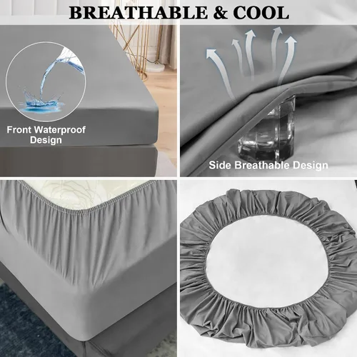 Vista 16 de Protector de colchón impermeable, suave y transpirable, lavable a máquina, sin ruido, con bolsillo profundo de 10 pulgadas, tamaño individual Borgoña