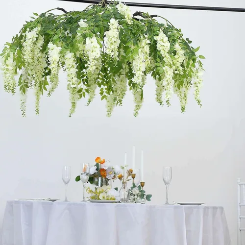 Vista 8 de Efavormart 140 cm Crema Artificial de Seda Glicinia Vid Colgante Dosel Redondo, Guirnalda de Flor Candelabro con Ramas Intercambiables