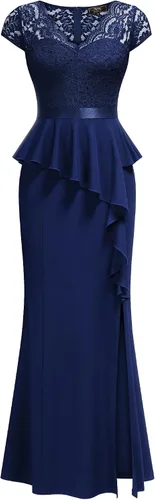 Vista 5 de MISSMAY Elegante vestido largo de cóctel con volantes y encaje floral para mujer