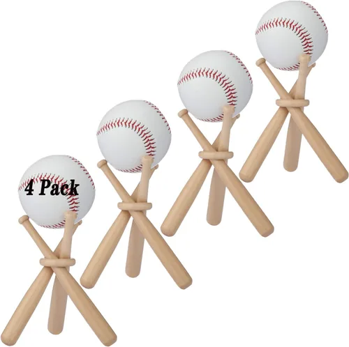 Vista 8 de BaseGoal La exhibición de madera del soporte del sóftbol del béisbol consta de 3 mini bates de béisbol y 1 círculo de madera Baseball Softball