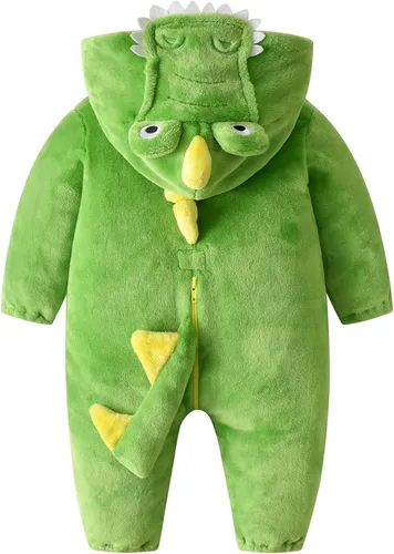 Vista 2 de Wrrkayly Mameluco de franela con capucha para bebé niño y niña, con cremallera de animales de dibujos animados, traje de invierno cálido, disfraz